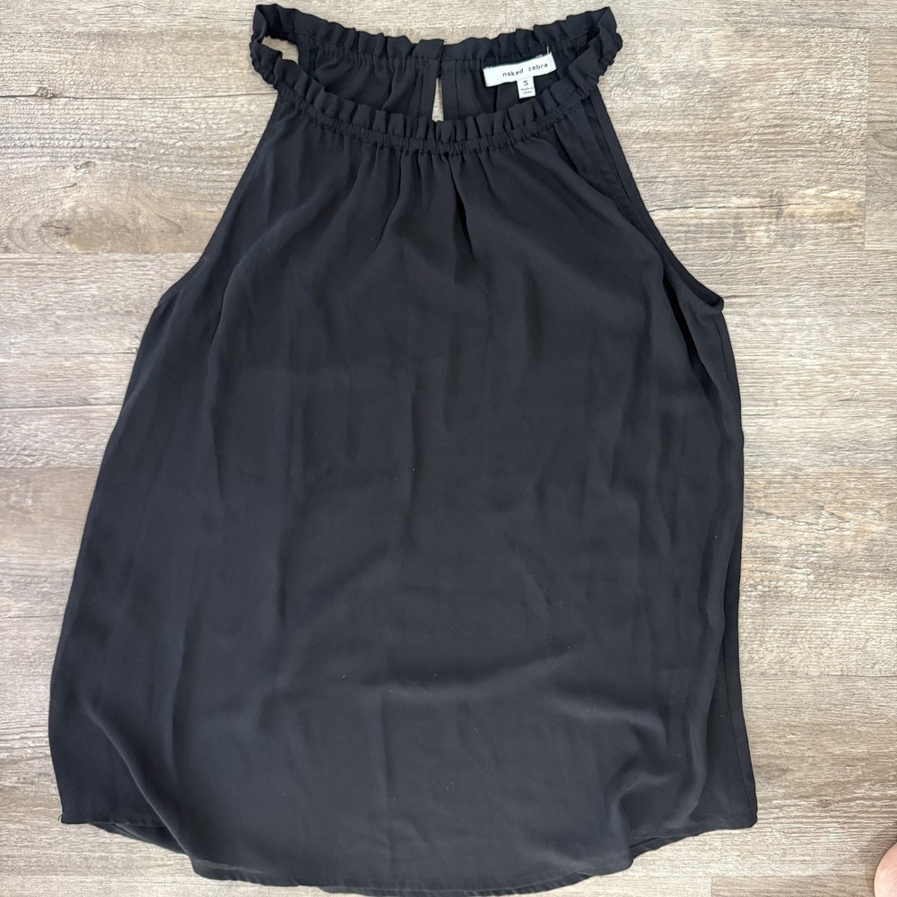 Naked Zebra Black Ruffle Neck Halter Tank Top Size S